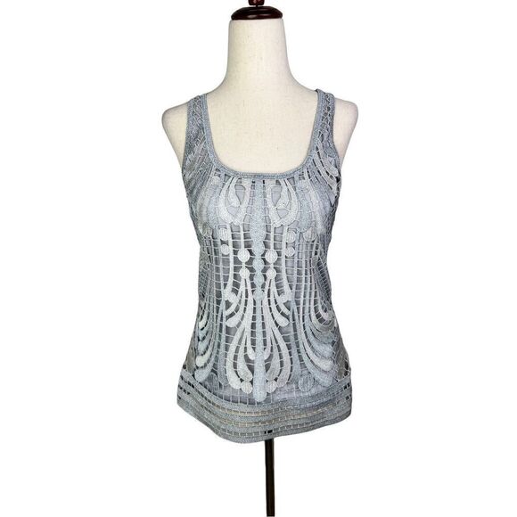 Express tank top women’s size XS silver shimmer sleeveless embroidered lace - Picture 1 of 8